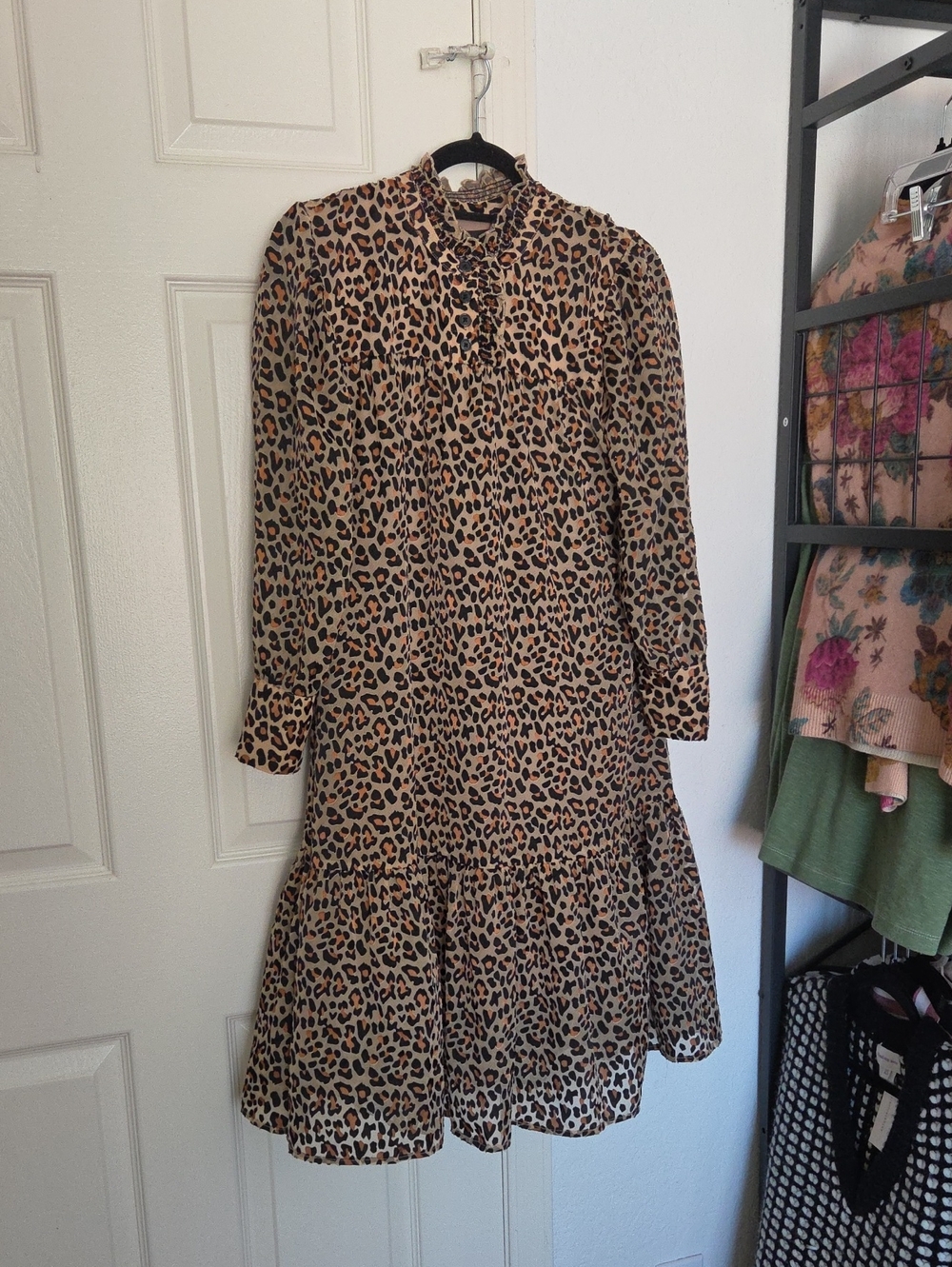 Brigitte Herskind Leopard Print Long Sleeve Tiered Dress - Tan & Black 36